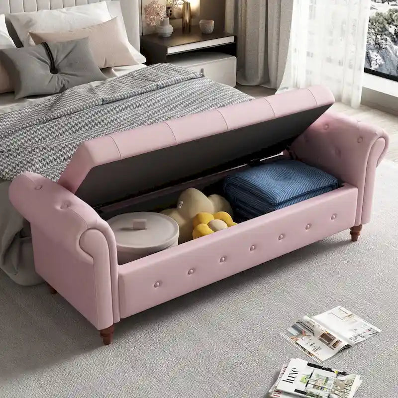 63 Modern Entryway Bench Bed Bench Storage Bench with Rolled Arms