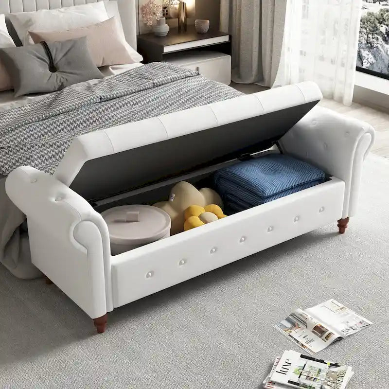 63 Modern Entryway Bench Bed Bench Storage Bench with Rolled Arms