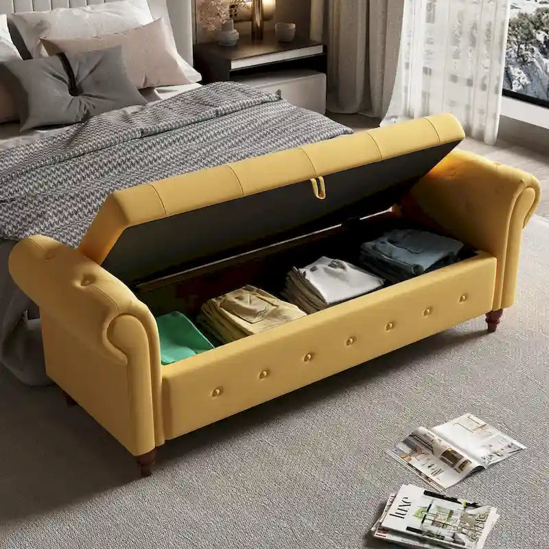 63 Modern Entryway Bench Bed Bench Storage Bench with Rolled Arms
