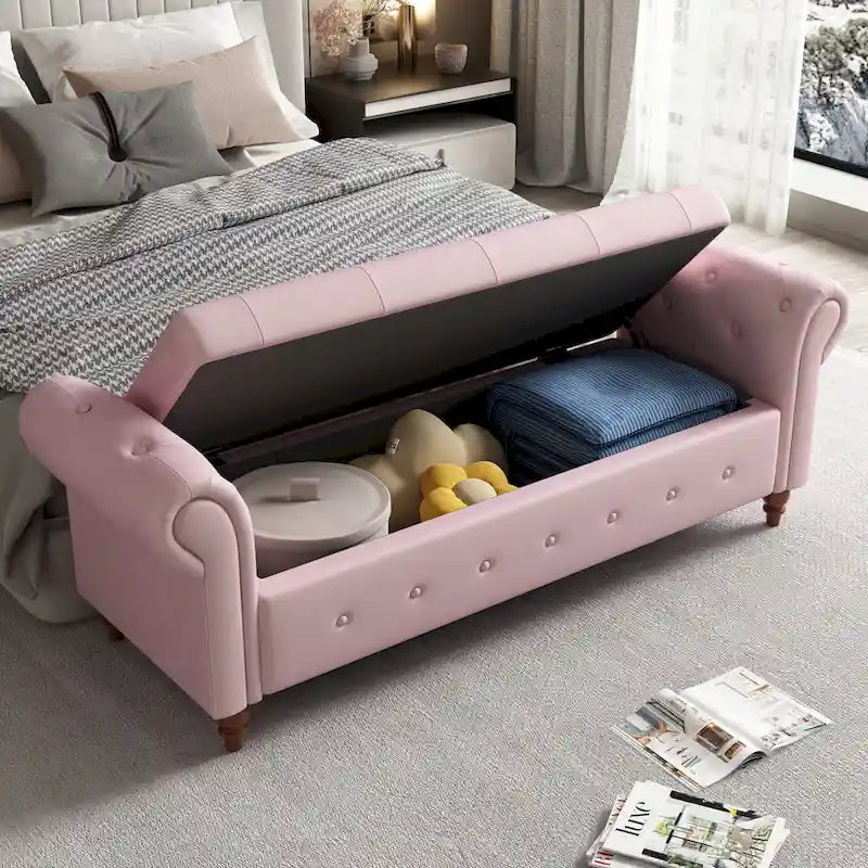 63 Modern Entryway Bench Bed Bench Storage Bench with Rolled Arms