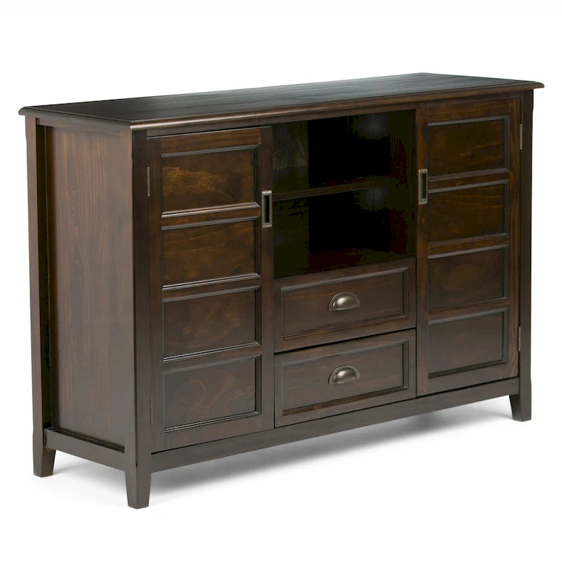 Solid Wood TV Stand for TVs up to 60", 54" Wide with Storage Cabinets & Drawers, Medium Saddle Brown Finish