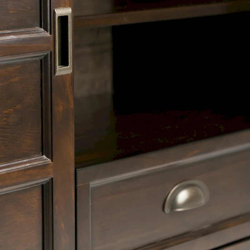 Solid Wood TV Stand for TVs up to 60", 54" Wide with Storage Cabinets & Drawers, Medium Saddle Brown Finish