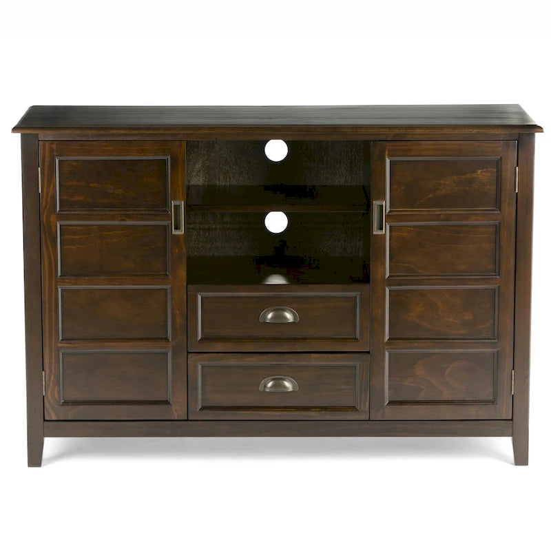 Solid Wood TV Stand for TVs up to 60", 54" Wide with Storage Cabinets & Drawers, Medium Saddle Brown Finish