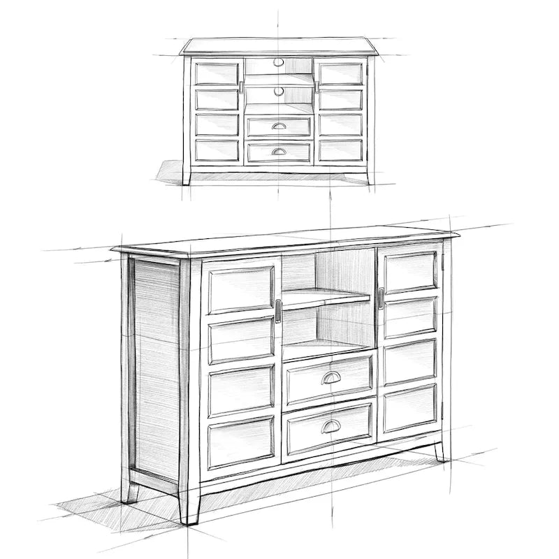 Solid Wood TV Stand for TVs up to 60", 54" Wide with Storage Cabinets & Drawers, Medium Saddle Brown Finish