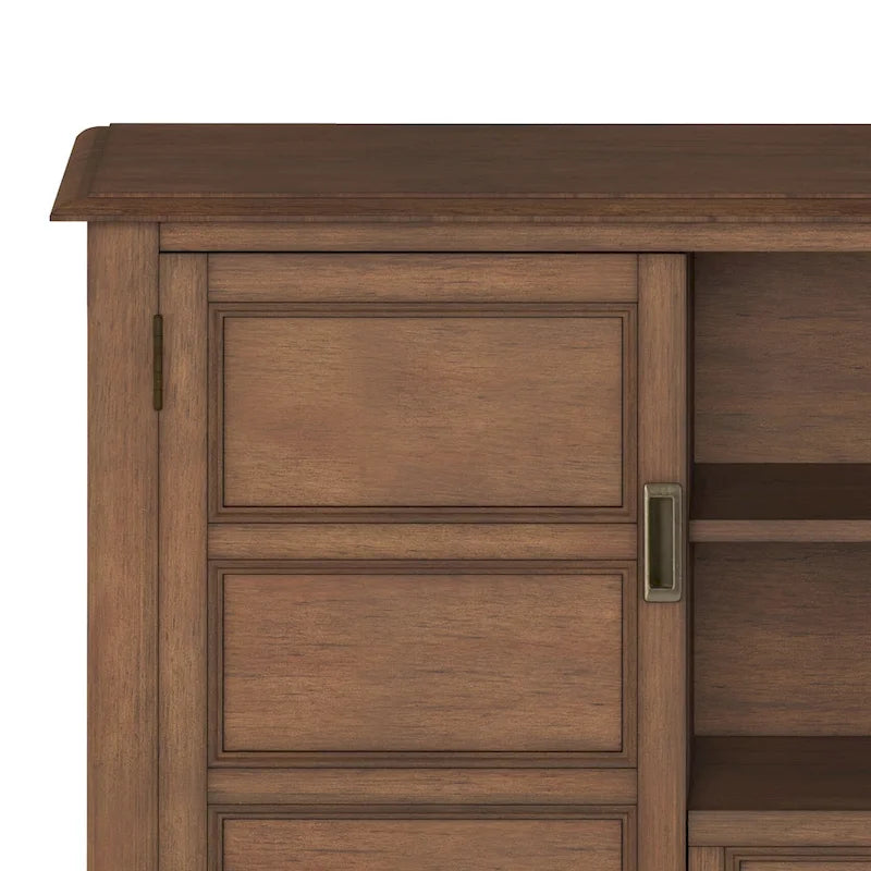 Solid Wood TV Stand for TVs up to 60", 54" Wide with Storage Cabinets & Drawers, Medium Saddle Brown Finish