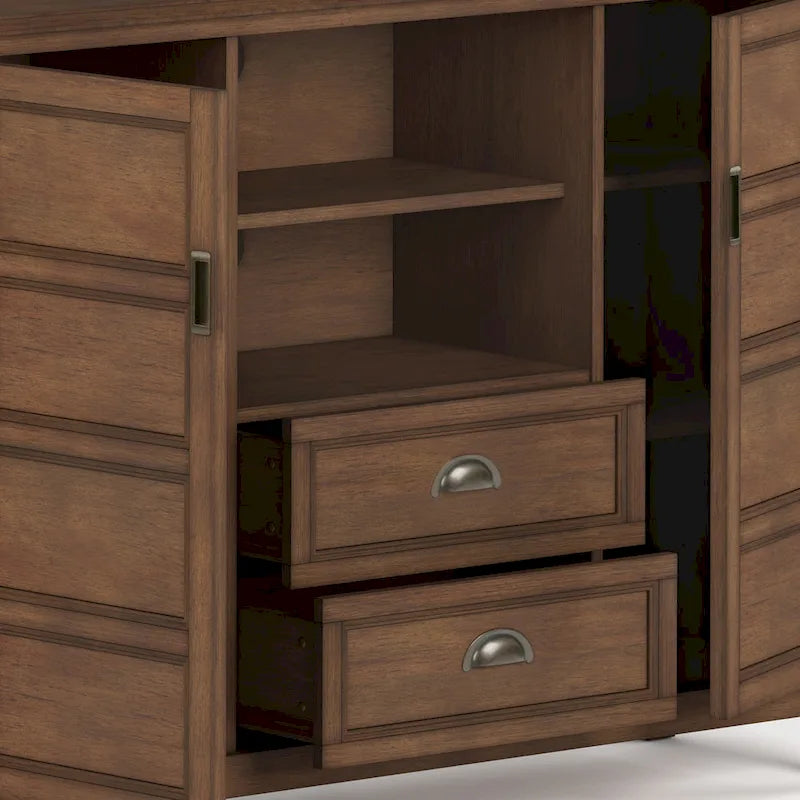 Solid Wood TV Stand for TVs up to 60", 54" Wide with Storage Cabinets & Drawers, Medium Saddle Brown Finish