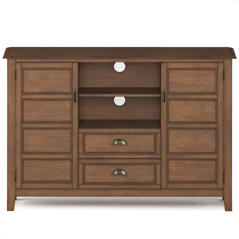 Solid Wood TV Stand for TVs up to 60", 54" Wide with Storage Cabinets & Drawers, Medium Saddle Brown Finish