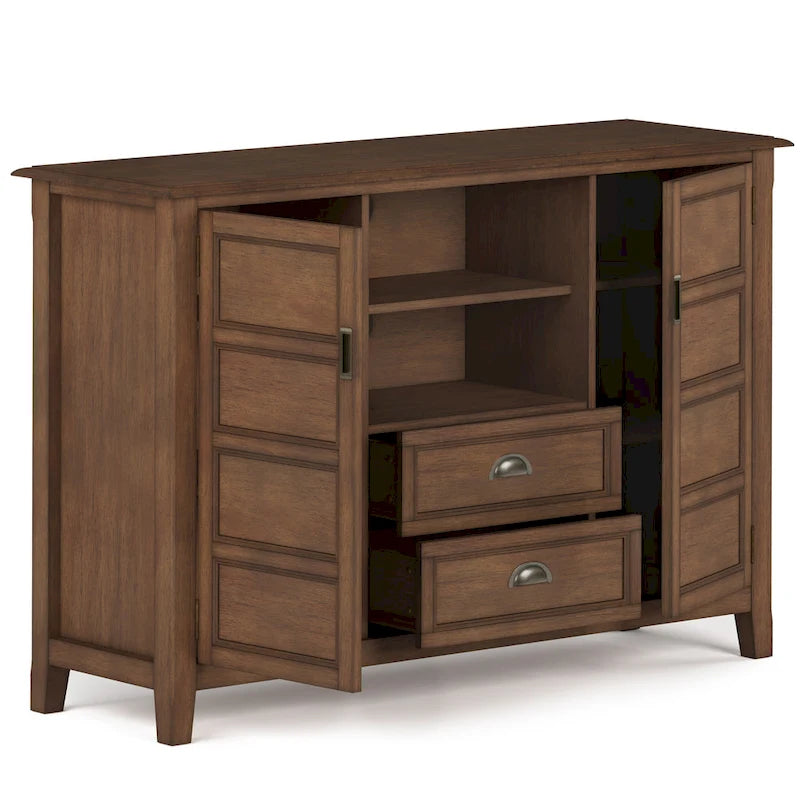 Solid Wood TV Stand for TVs up to 60", 54" Wide with Storage Cabinets & Drawers, Medium Saddle Brown Finish