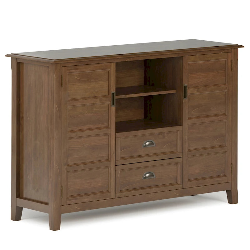 Solid Wood TV Stand for TVs up to 60", 54" Wide with Storage Cabinets & Drawers, Medium Saddle Brown Finish