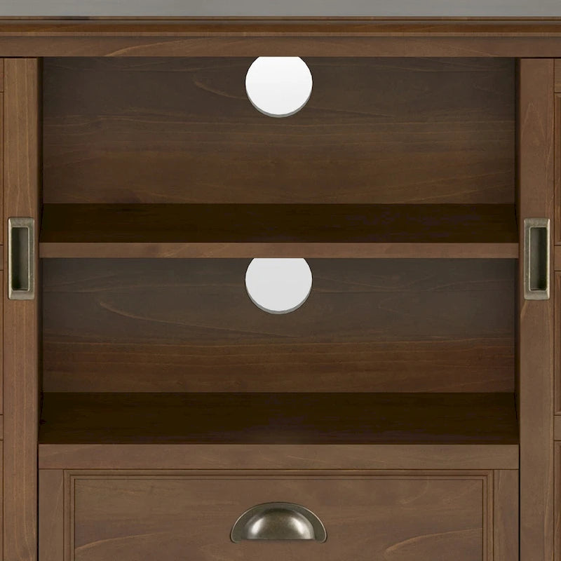 Solid Wood TV Stand for TVs up to 60", 54" Wide with Storage Cabinets & Drawers, Medium Saddle Brown Finish