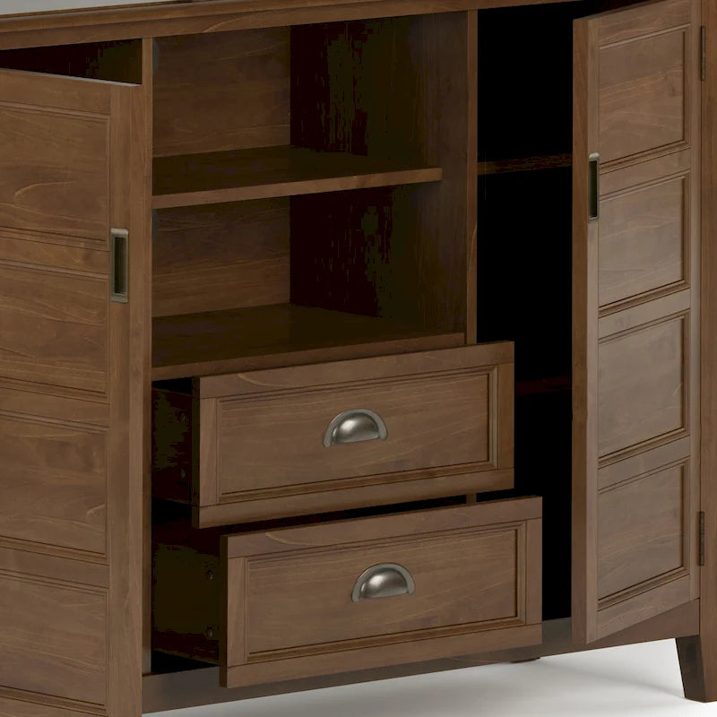 Solid Wood TV Stand for TVs up to 60", 54" Wide with Storage Cabinets & Drawers, Medium Saddle Brown Finish