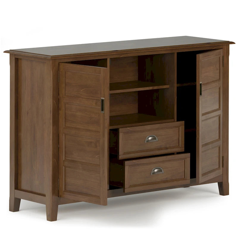 Solid Wood TV Stand for TVs up to 60", 54" Wide with Storage Cabinets & Drawers, Medium Saddle Brown Finish