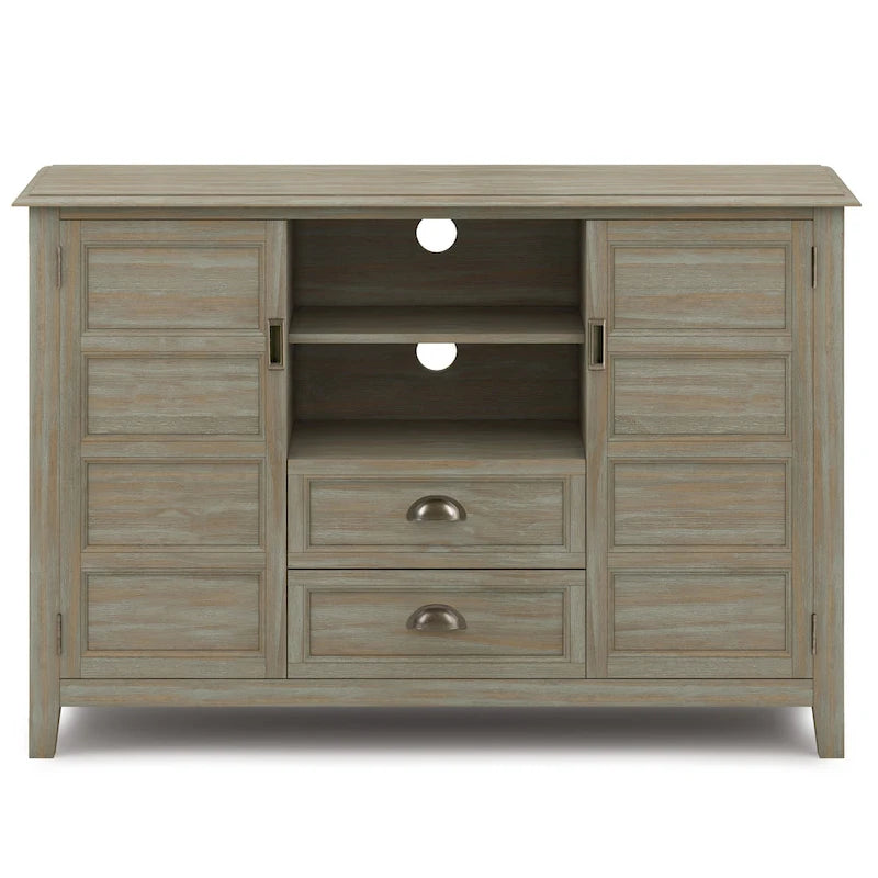 Solid Wood TV Stand for TVs up to 60", 54" Wide with Storage Cabinets & Drawers, Medium Saddle Brown Finish