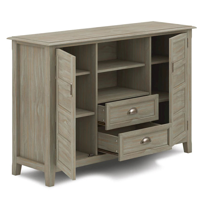 Solid Wood TV Stand for TVs up to 60", 54" Wide with Storage Cabinets & Drawers, Medium Saddle Brown Finish