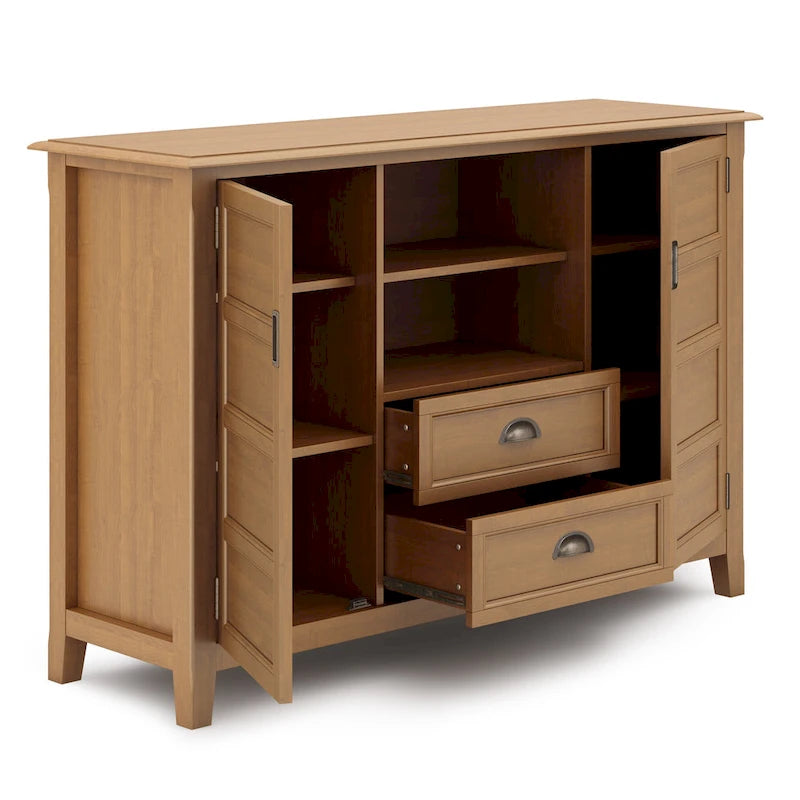 Solid Wood TV Stand for TVs up to 60", 54" Wide with Storage Cabinets & Drawers, Medium Saddle Brown Finish