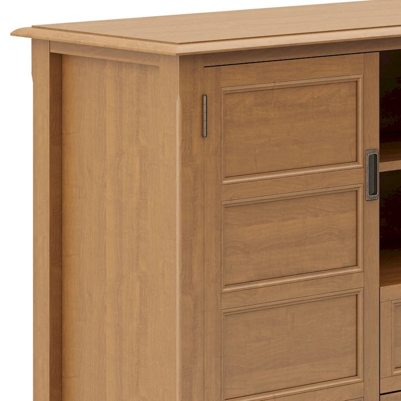 Solid Wood TV Stand for TVs up to 60", 54" Wide with Storage Cabinets & Drawers, Medium Saddle Brown Finish