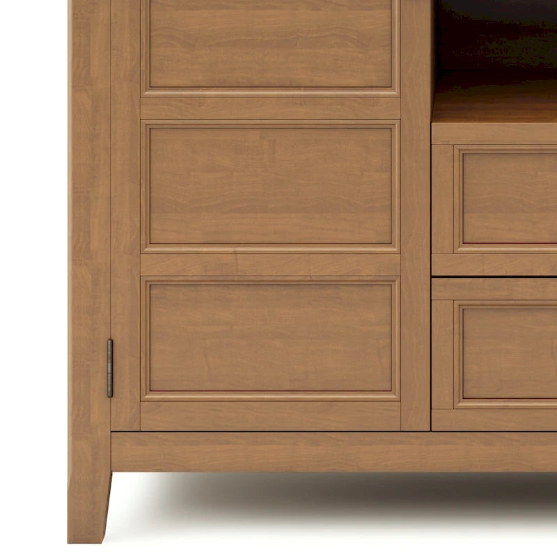 Solid Wood TV Stand for TVs up to 60", 54" Wide with Storage Cabinets & Drawers, Medium Saddle Brown Finish