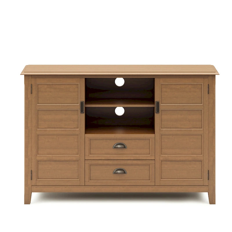 Solid Wood TV Stand for TVs up to 60", 54" Wide with Storage Cabinets & Drawers, Medium Saddle Brown Finish