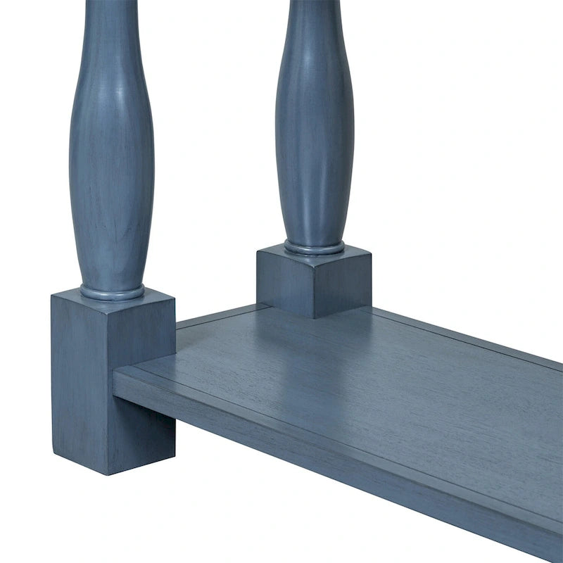 Mera 64-inch thickened long console table with drawers and shelves.