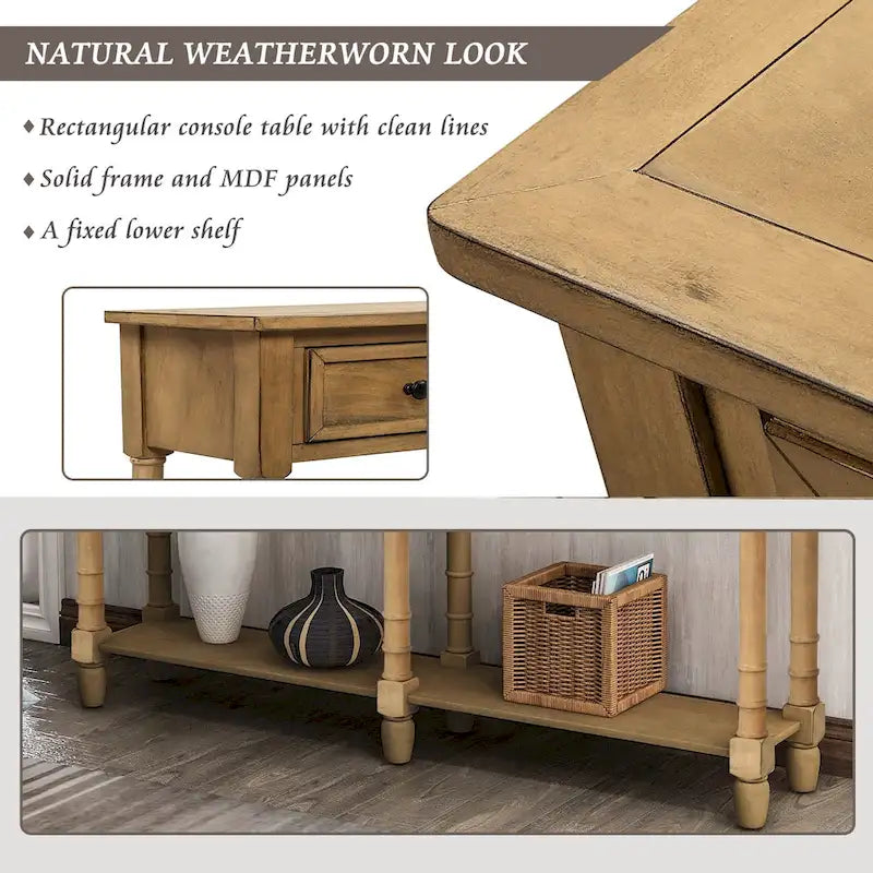Console Table Sofa Table Easy Assembly with Two Storage Drawers and Bottom Shelf for Living Room, Entryway