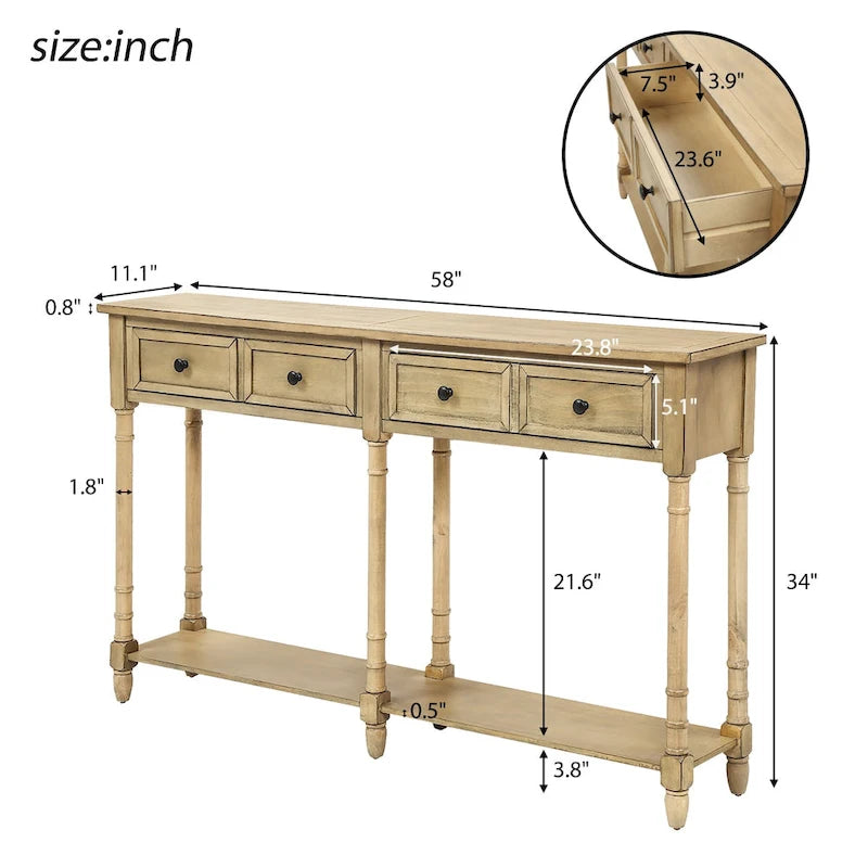 Console Table Sofa Table Easy Assembly with Two Storage Drawers and Bottom Shelf for Living Room, Entryway