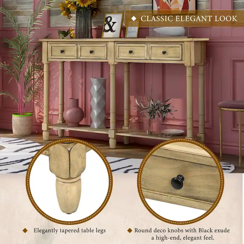 Console Table Sofa Table Easy Assembly with Two Storage Drawers and Bottom Shelf for Living Room, Entryway