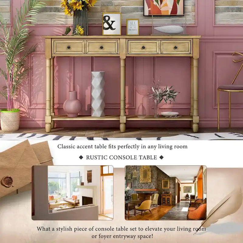 Console Table Sofa Table Easy Assembly with Two Storage Drawers and Bottom Shelf for Living Room, Entryway