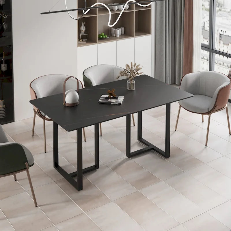 A rectangular marble dining table will add a touch of modern elegance to your dining room.