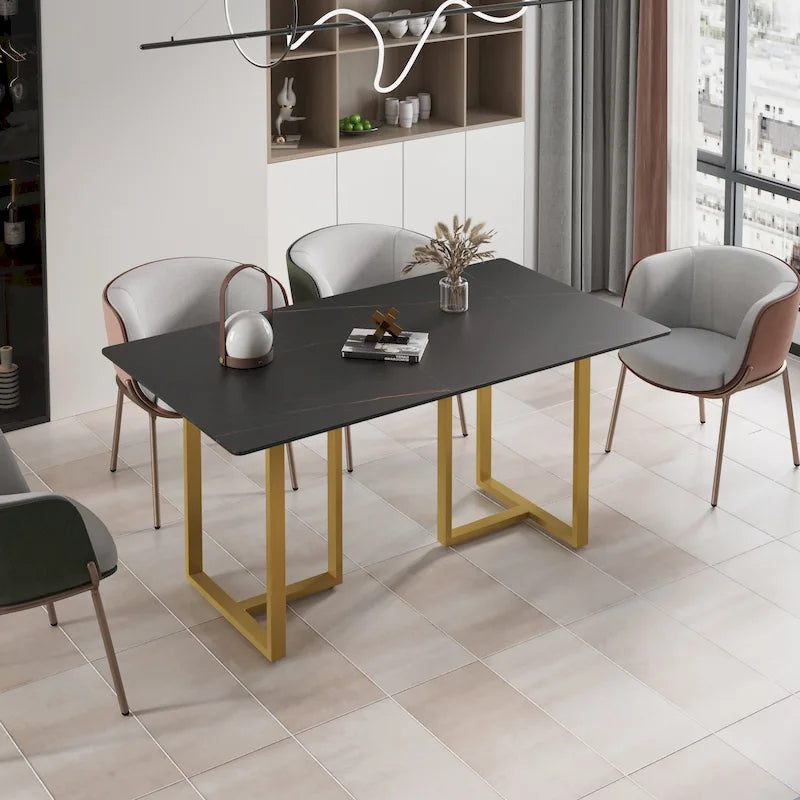 A rectangular marble dining table will add a touch of modern elegance to your dining room.