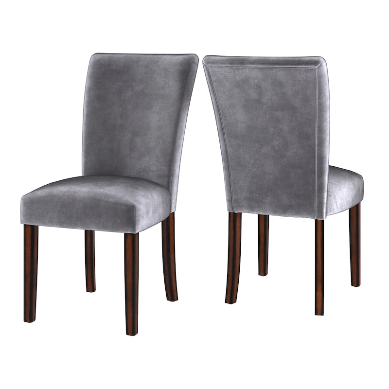 Set of 2 Contemporary Upholstered Dining Chairs, Espresso Rubberwood Legs, Velvet or Linen, 20.5" Seat Height
