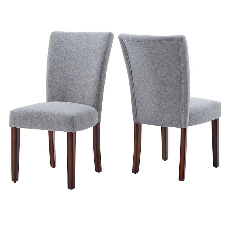 Set of 2 Contemporary Upholstered Dining Chairs, Espresso Rubberwood Legs, Velvet or Linen, 20.5" Seat Height