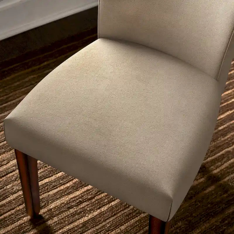 Set of 2 Contemporary Upholstered Dining Chairs, Espresso Rubberwood Legs, Velvet or Linen, 20.5" Seat Height