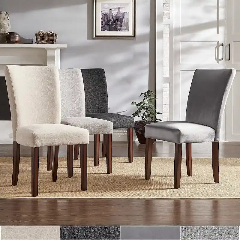 Set of 2 Contemporary Upholstered Dining Chairs, Espresso Rubberwood Legs, Velvet or Linen, 20.5" Seat Height