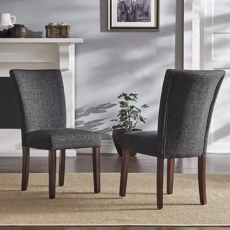 Set of 2 Contemporary Upholstered Dining Chairs, Espresso Rubberwood Legs, Velvet or Linen, 20.5" Seat Height