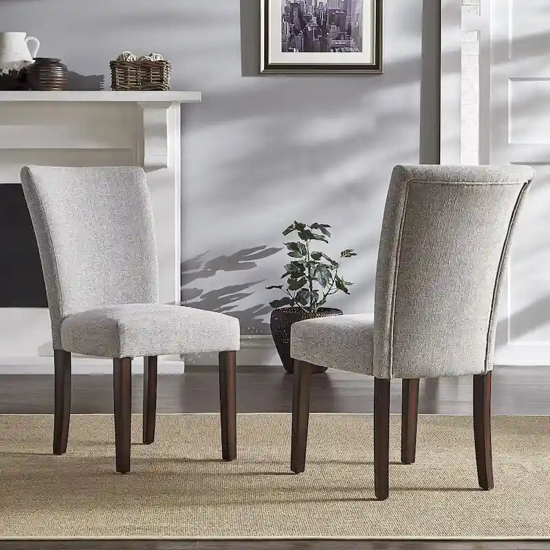 Set of 2 Contemporary Upholstered Dining Chairs, Espresso Rubberwood Legs, Velvet or Linen, 20.5" Seat Height