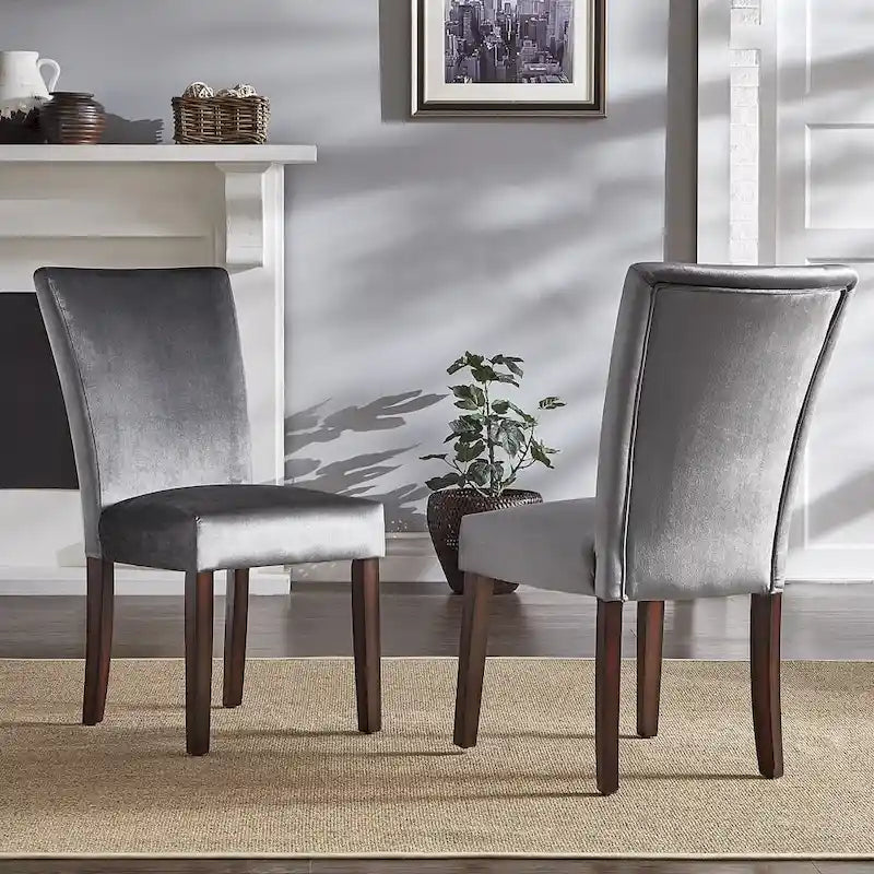 Set of 2 Contemporary Upholstered Dining Chairs, Espresso Rubberwood Legs, Velvet or Linen, 20.5" Seat Height