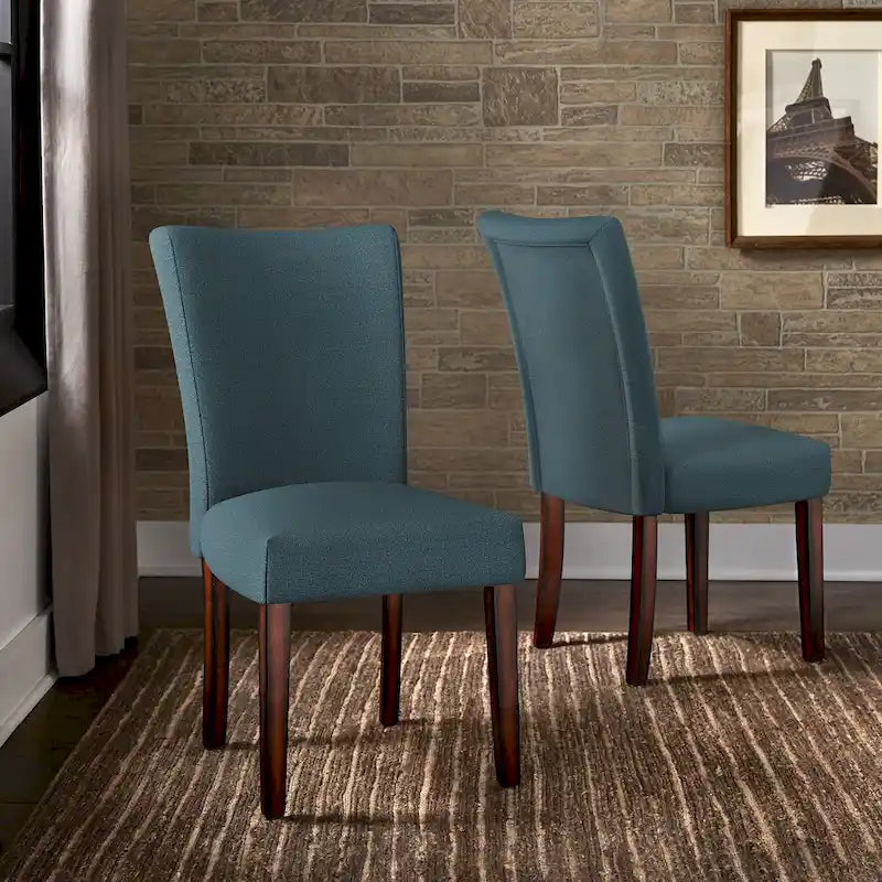 Set of 2 Contemporary Upholstered Dining Chairs, Espresso Rubberwood Legs, Velvet or Linen, 20.5" Seat Height