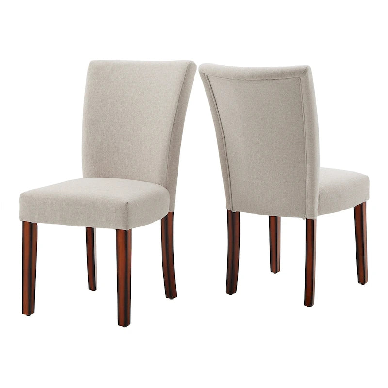 Set of 2 Contemporary Upholstered Dining Chairs, Espresso Rubberwood Legs, Velvet or Linen, 20.5" Seat Height
