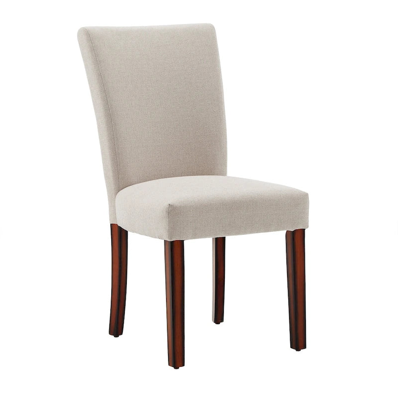 Set of 2 Contemporary Upholstered Dining Chairs, Espresso Rubberwood Legs, Velvet or Linen, 20.5" Seat Height