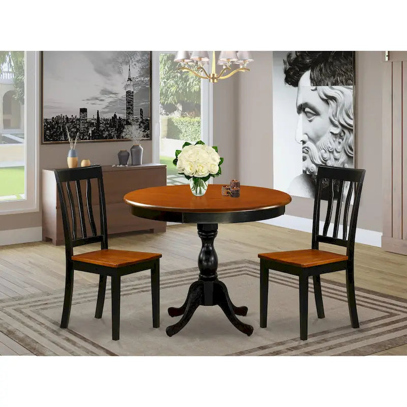 Dining Table and Chair Set - Round dining table and chairs, available in black and cherry wood finishes (multiple styles and chair types available)