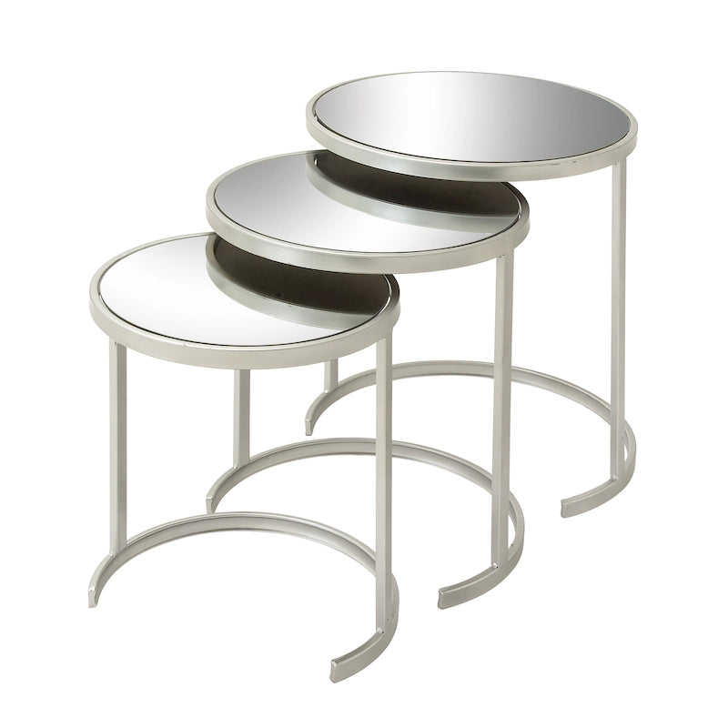 3-Piece Nesting Metal Accent Tables with Mirrored Glass Tops, Gold/Silver Finish, Contemporary Set