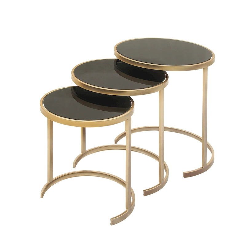 3-Piece Nesting Metal Accent Tables with Mirrored Glass Tops, Gold/Silver Finish, Contemporary Set