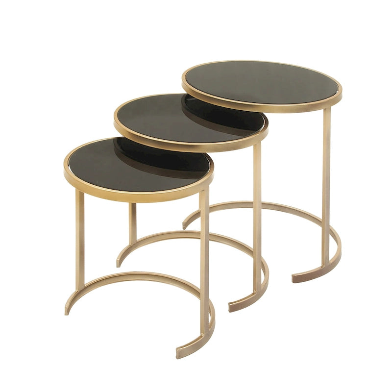 3-Piece Nesting Metal Accent Tables with Mirrored Glass Tops, Gold/Silver Finish, Contemporary Set