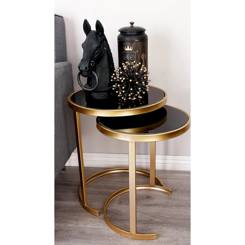 3-Piece Nesting Metal Accent Tables with Mirrored Glass Tops, Gold/Silver Finish, Contemporary Set