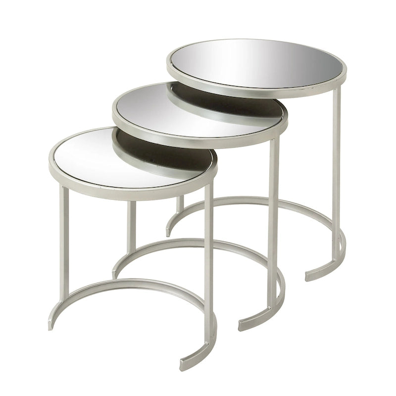 3-Piece Nesting Metal Accent Tables with Mirrored Glass Tops, Gold/Silver Finish, Contemporary Set