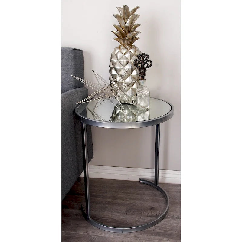 3-Piece Nesting Metal Accent Tables with Mirrored Glass Tops, Gold/Silver Finish, Contemporary Set