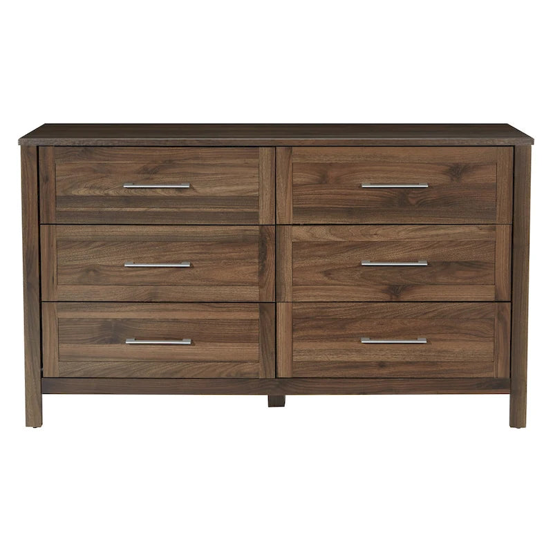 6-Drawer Wide Dresser with Deep Drawers & Metal Safety Glides, Brushed Nickel Pulls, Fits Modern Farmhouse & Boho Styles