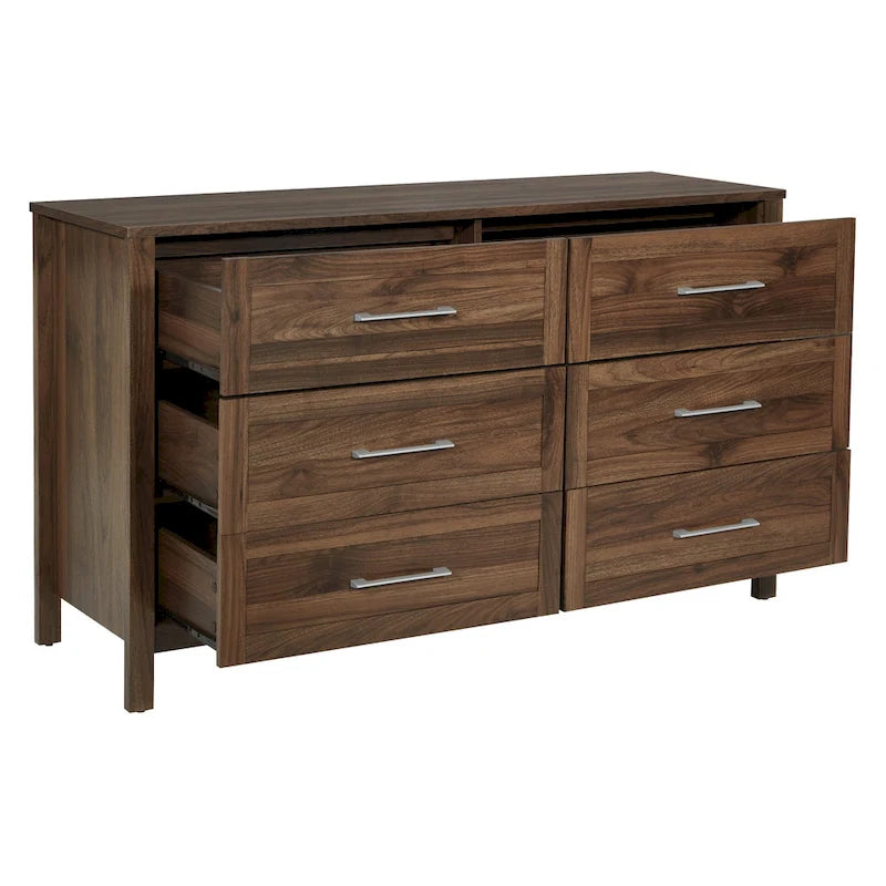 6-Drawer Wide Dresser with Deep Drawers & Metal Safety Glides, Brushed Nickel Pulls, Fits Modern Farmhouse & Boho Styles