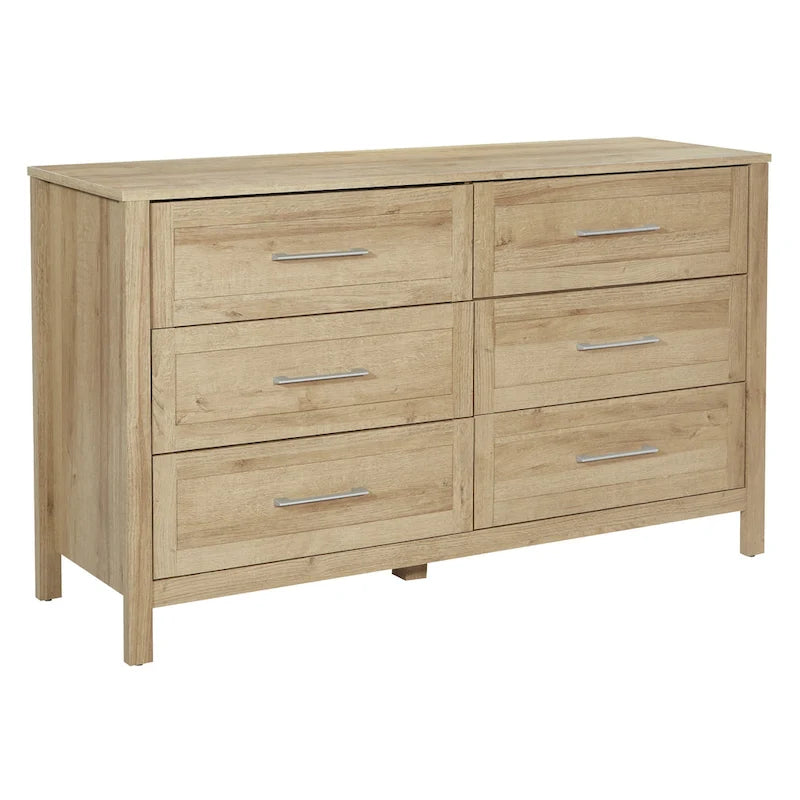 6-Drawer Wide Dresser with Deep Drawers & Metal Safety Glides, Brushed Nickel Pulls, Fits Modern Farmhouse & Boho Styles