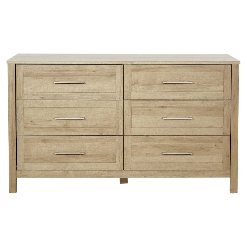 6-Drawer Wide Dresser with Deep Drawers & Metal Safety Glides, Brushed Nickel Pulls, Fits Modern Farmhouse & Boho Styles